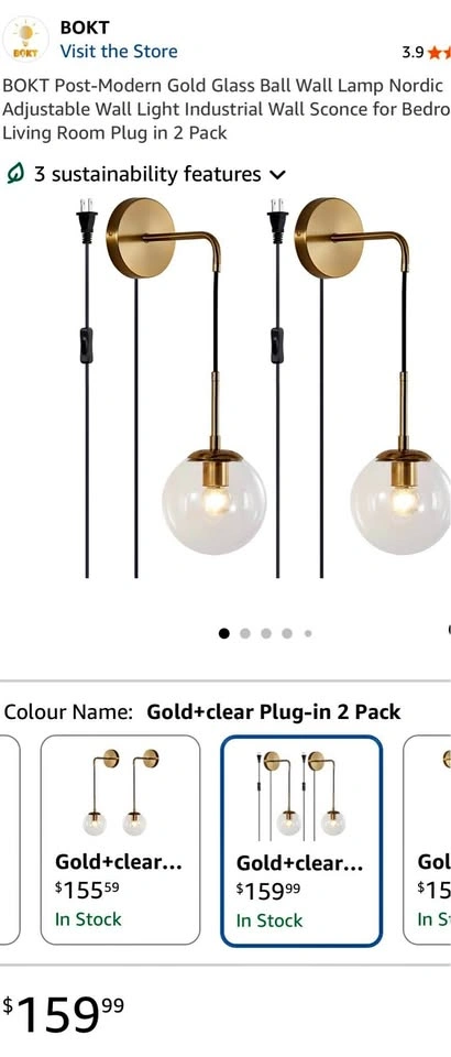BOKT Post-Modern Gold Glass Ball Wall Lamp 2 Pack
