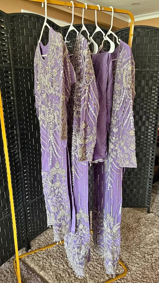 Purple Heavily Embroidered Salwar Kameez Set