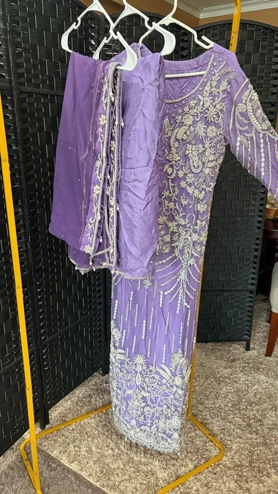 Purple Heavily Embroidered Salwar Kameez Set - photo 2