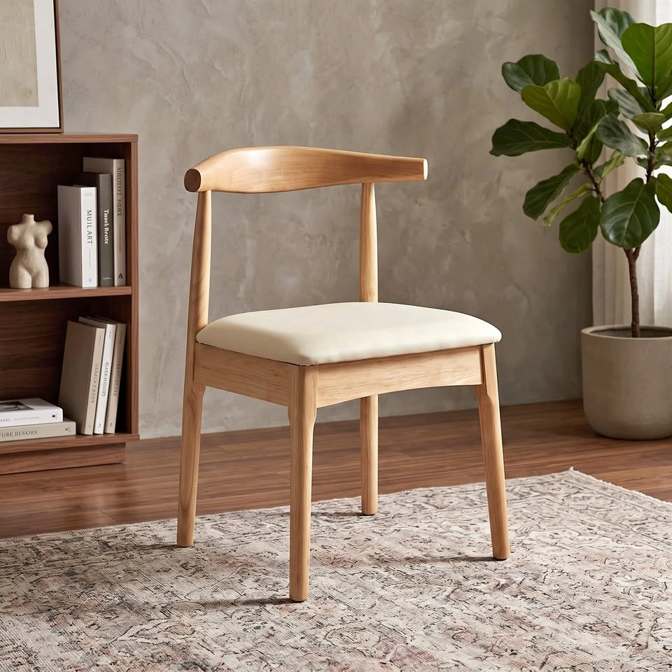 Mid-Century Modern Solid Wood Dining Chair with Cushioned Seat
