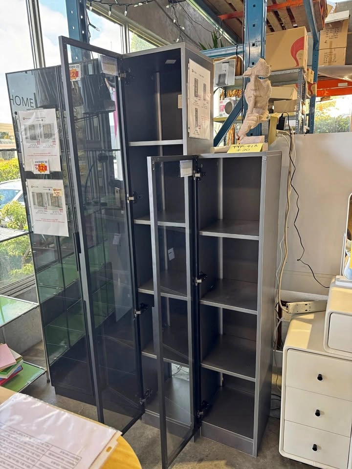 Modern Glass Door Bookshelf & Display Storage Cabinet