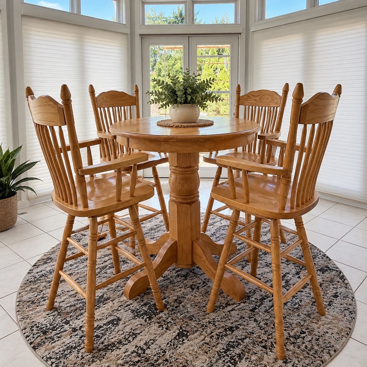 Amish Made Solid Wood Pub Table and 4 Swivel Chairs