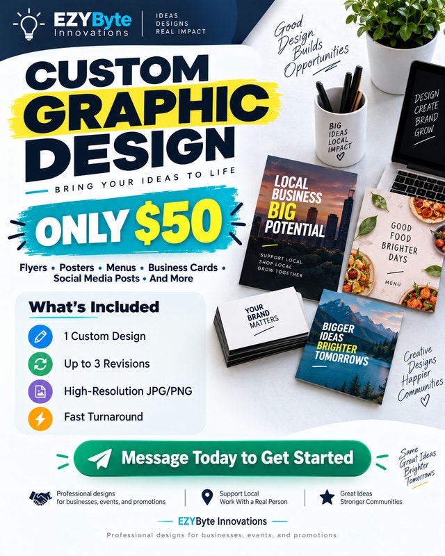 CUSTOM GRAPHIC DESIGN – ONLY $50 | Flyers, Posters, Menus