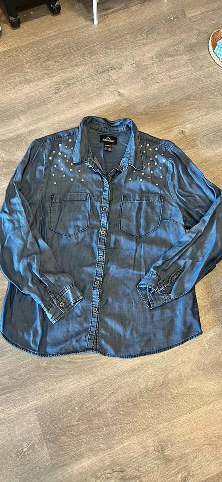 Jordache Pearl Embellished Denim Shirt