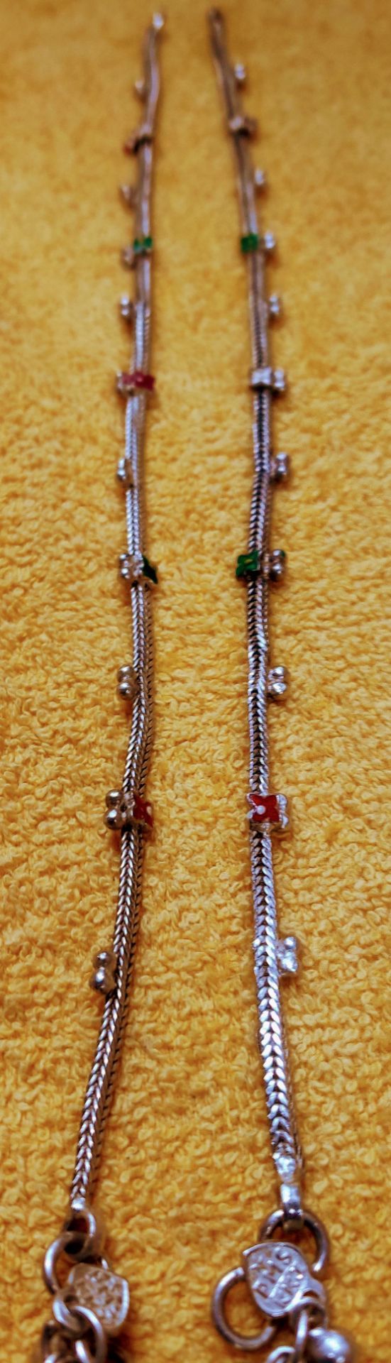 Silver Anklet Pair with Colored Stones - photo 2
