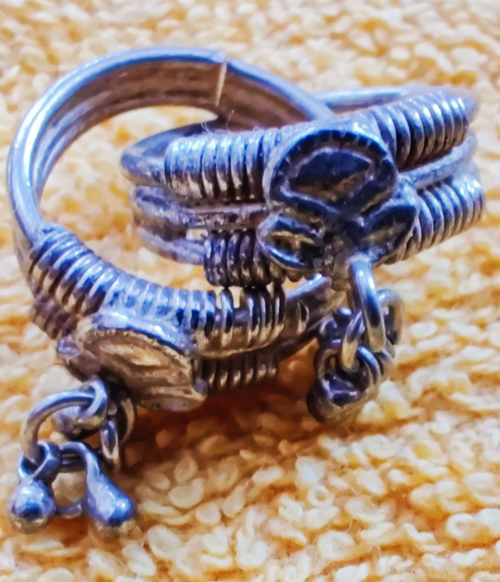 Silver-Dragon Wrap Toe Ring set with Dangling Charms