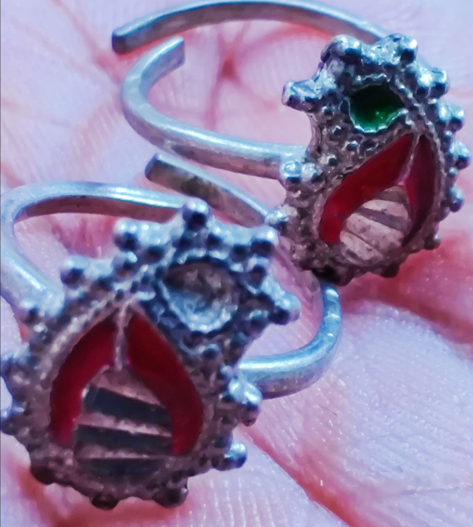 Vintage Silver Toe Rings with Stones
