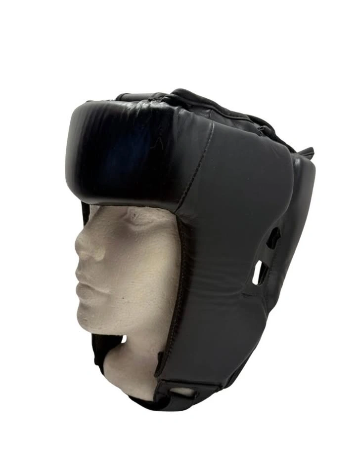 Black Leather Boxing Headgear — Adjustable, With Ear Guards - photo 2
