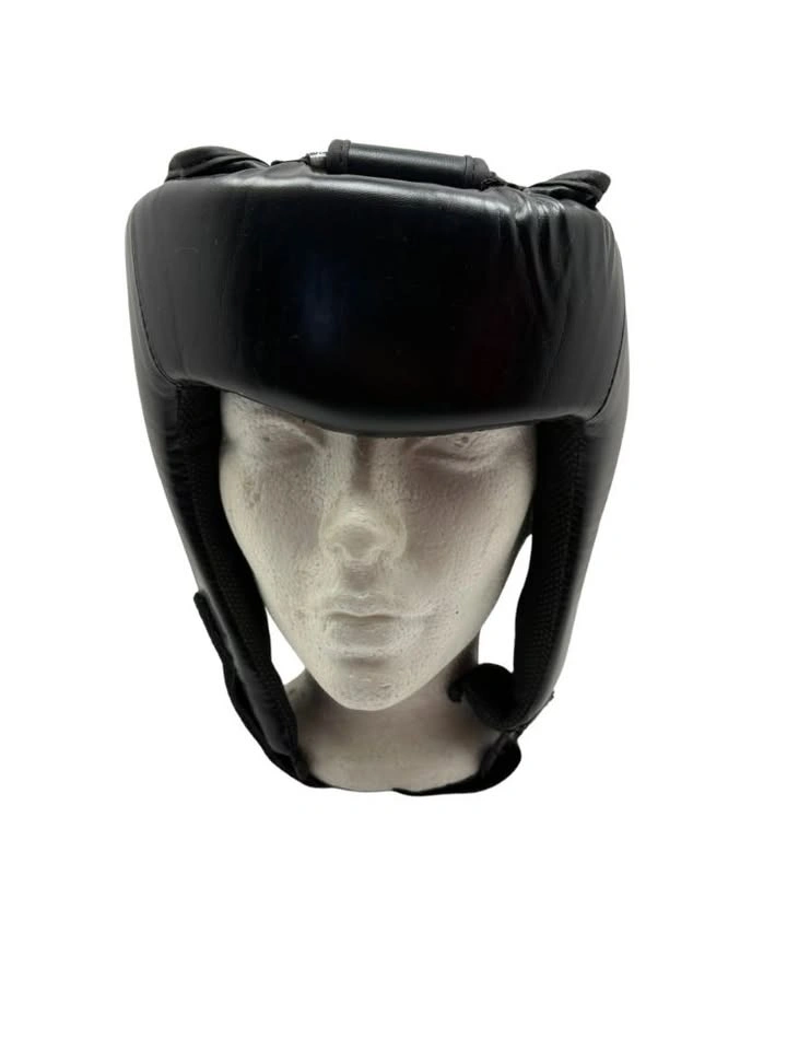 Black Leather Boxing Headgear — Adjustable, With Ear Guards - photo 3