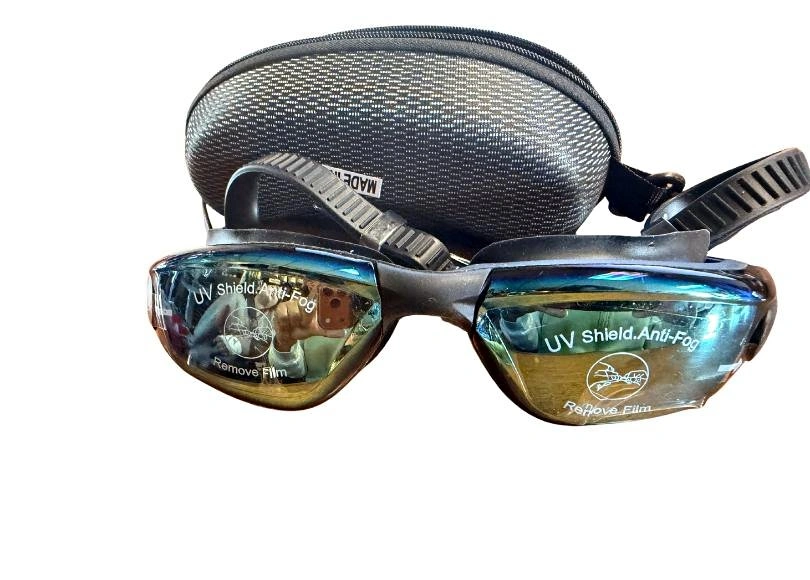 Anti-Fog UV Shield Swim Goggles — New, With Case