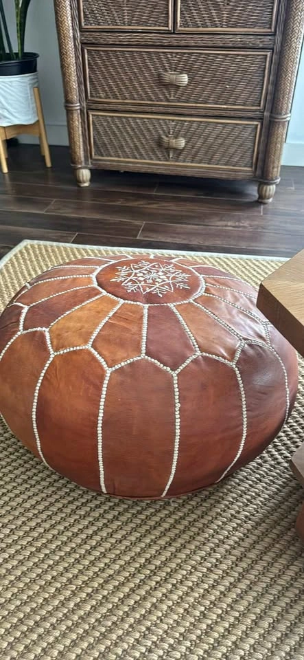 Moroccan Leather Pouf Ottoman