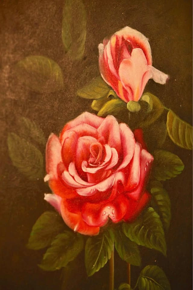 W. Makin Signed Red Rose Oil Painting