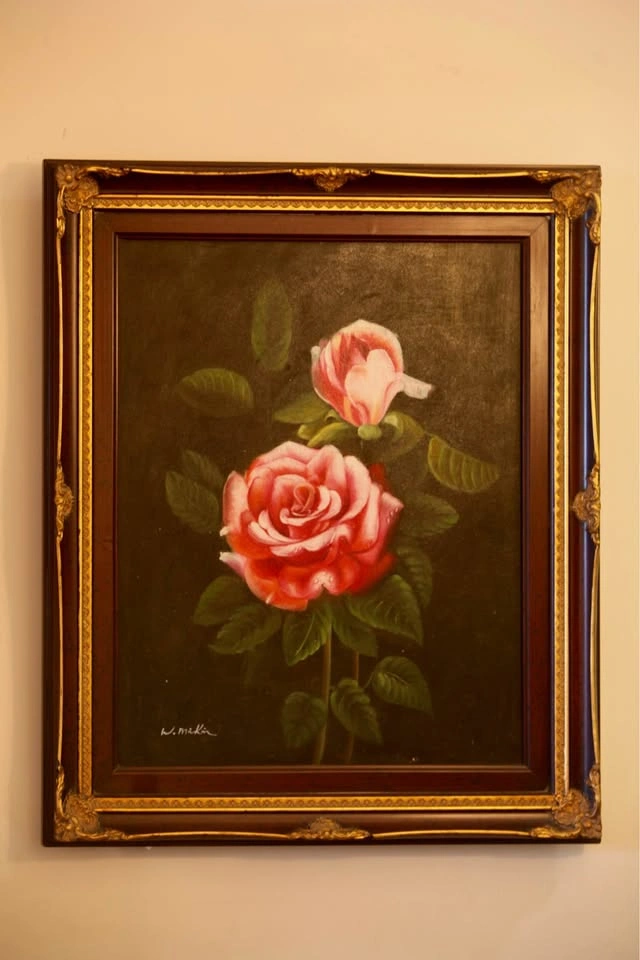 W. Makin Signed Red Rose Oil Painting - photo 2