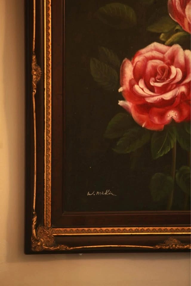 W. Makin Signed Red Rose Oil Painting - photo 3