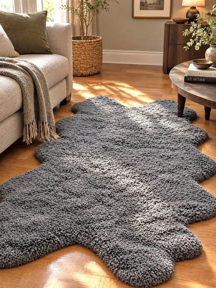 Large Charcoal Grey Organic Shag Rug (185 × 110 cm)