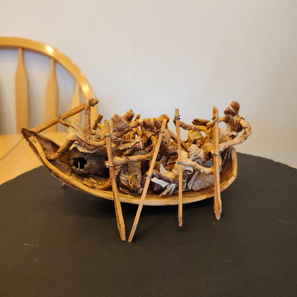 🏈 Hand Crafted Reed Boat, Decor, Rattan - photo 3