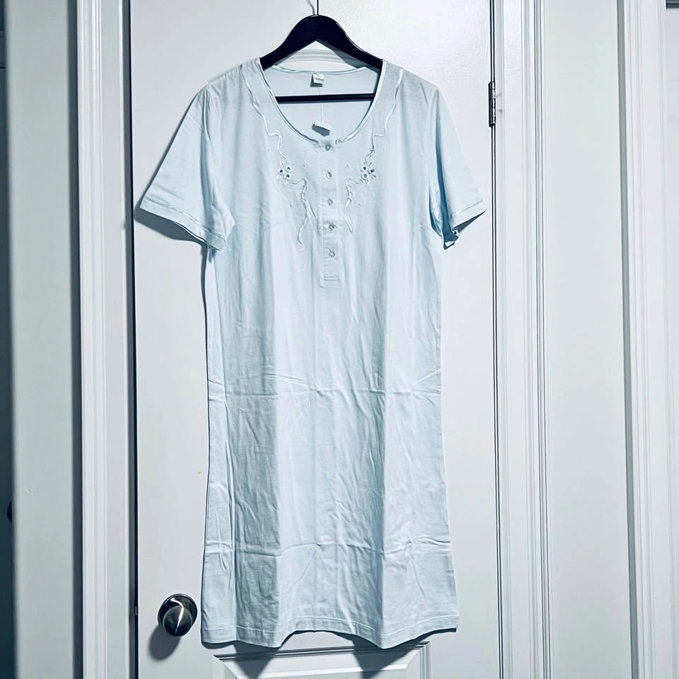 New Light Blue Short-sleeve Nightgown, 100% cotton