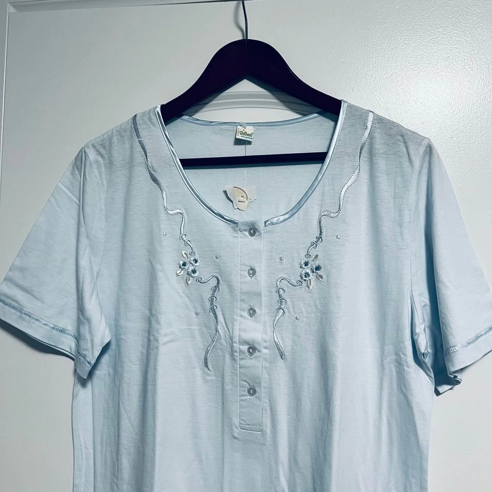 New Light Blue Short-sleeve Nightgown, 100% cotton - photo 3