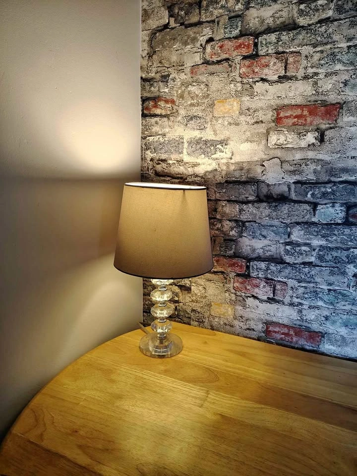 Crystal Glass Base Table Lamp with Fabric Shade