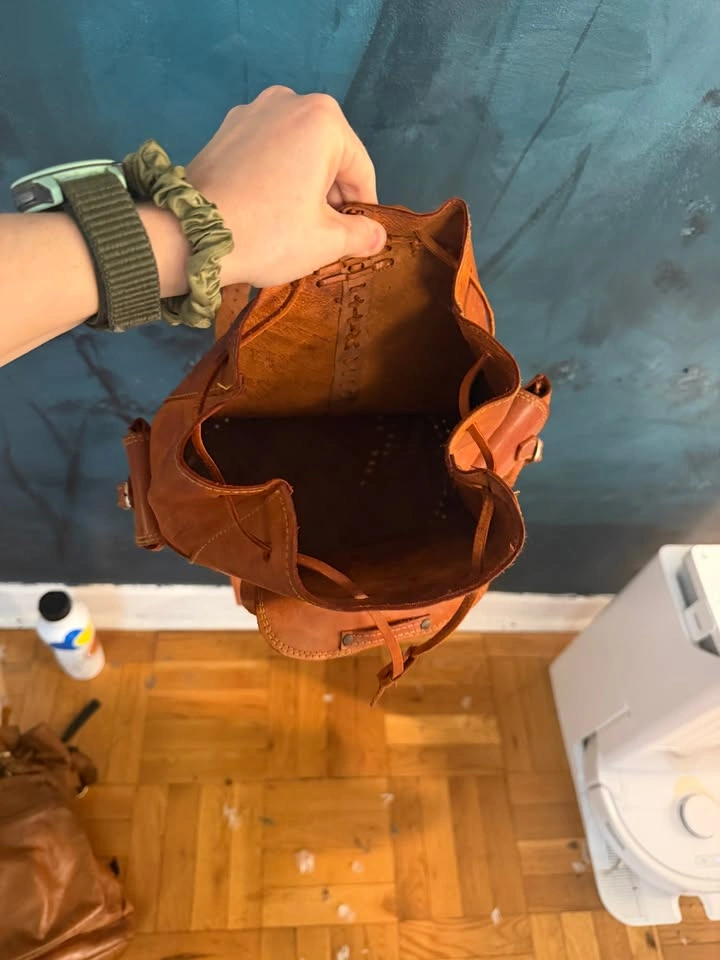 Vintage Leather Backpack with floral design from Mexico - photo 3