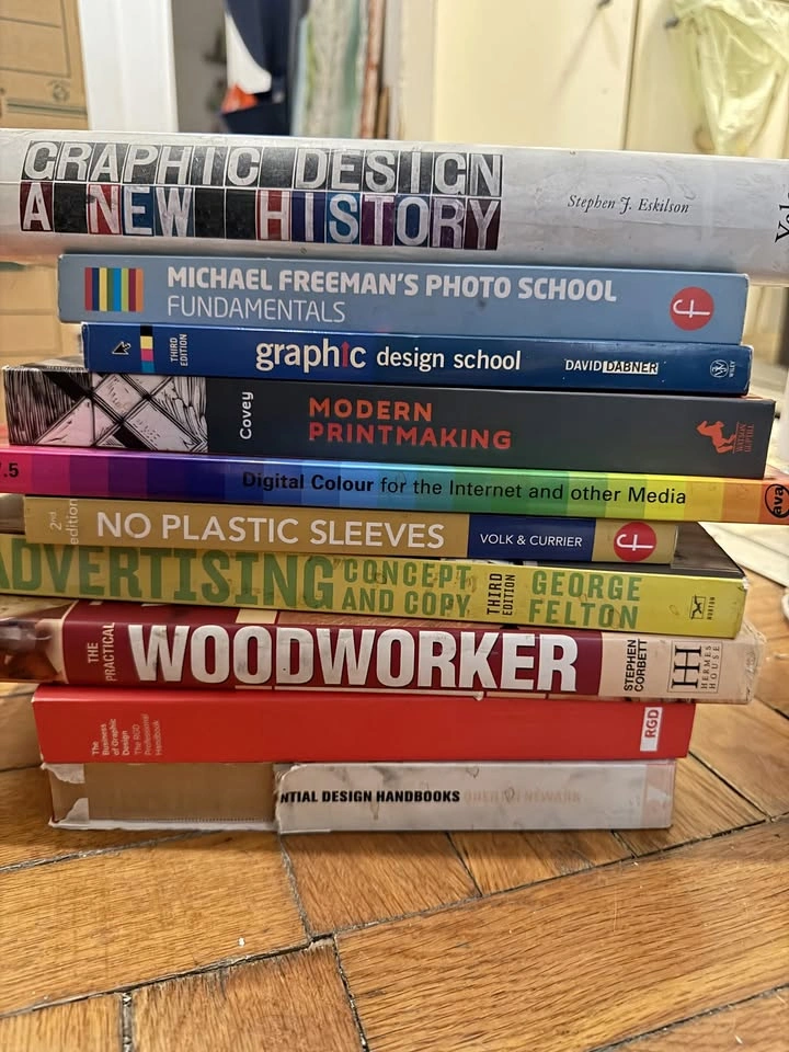 Design, photography, woodworking, advertising, printing books