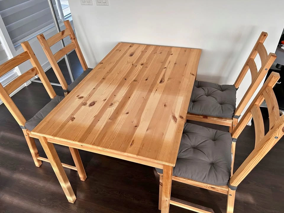 IKEA INGO Dining Table + 4 IVAR Chairs – Solid Pine
