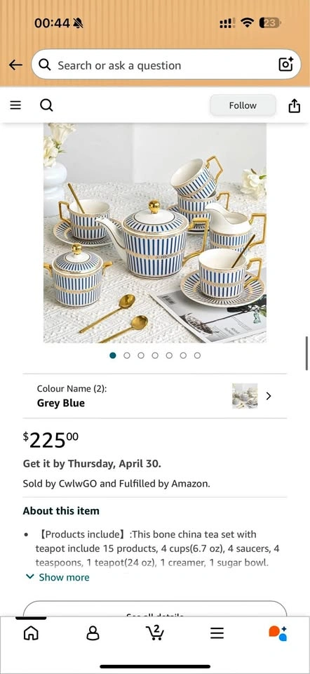 Porcelain Tea Cups Set, Original Gift Box Included, Pickup Only