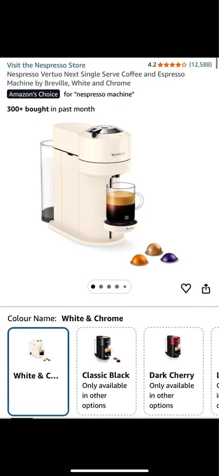Nespresso Vertuo Next Coffee and Espresso Machine - White