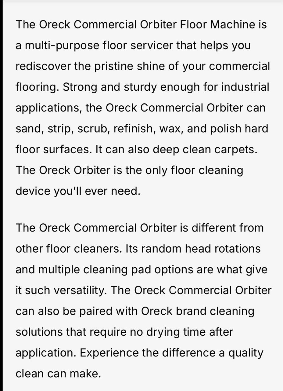 Oreck Orbiter XL Floor Scrubber Polisher - photo 3