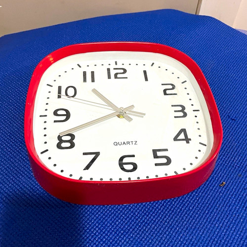 Red Square Analog Hanging Wall Clock Arabic Numerals