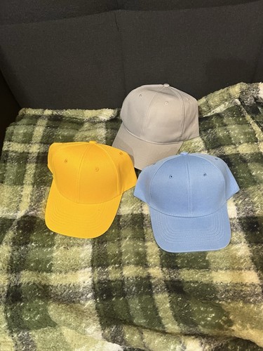 Lot of 3 Solid Baseball Caps Unisex Adults One Size Yellow Gray - photo 2