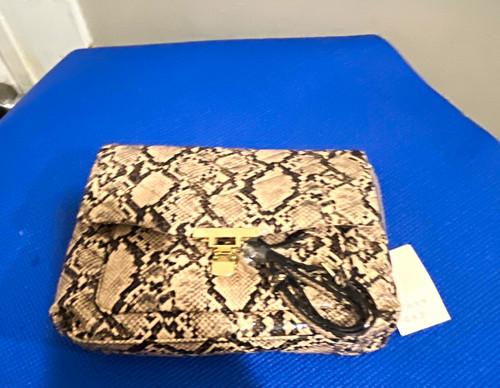 Women's Beige/Black Snake Animal Print Clutch Wristlet