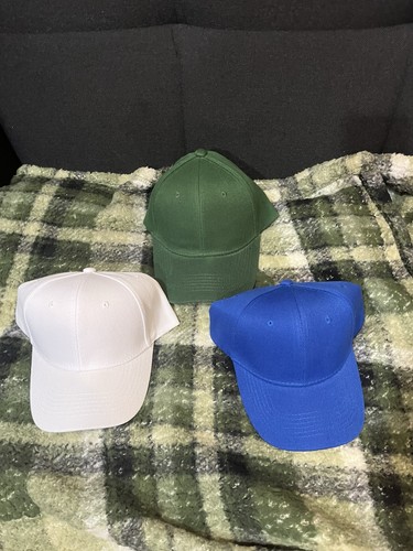 Lot of 3 Men’s Solid Baseball Caps Hats One Size White Green Blu - photo 2