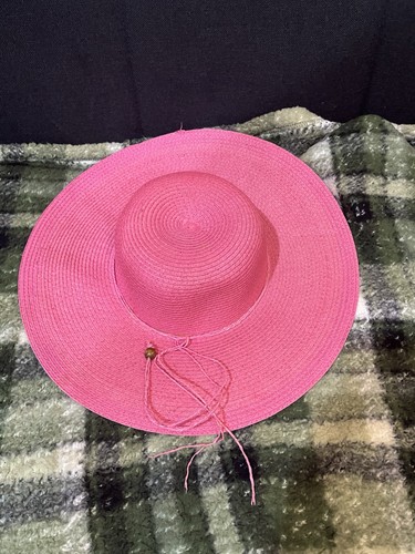 Women's Pink Straw Wide Brim Sun Hat, Solid Beach Summer Travel, - photo 2
