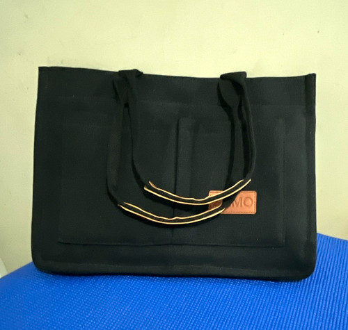ZHMO Black Solid Tote Bag w/ Double Handles, Open Top, Logo, Inn