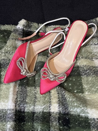 Women’s Pink Slingback Stiletto Heels Rhinestone Bow Size 8