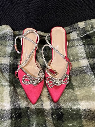 Women’s Pink Slingback Stiletto Heels Rhinestone Bow Size 8 - photo 3