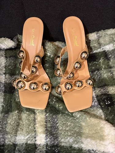 Anne Michelle Women’s Beige Mule Heels Square Toe Studded 8 - photo 3
