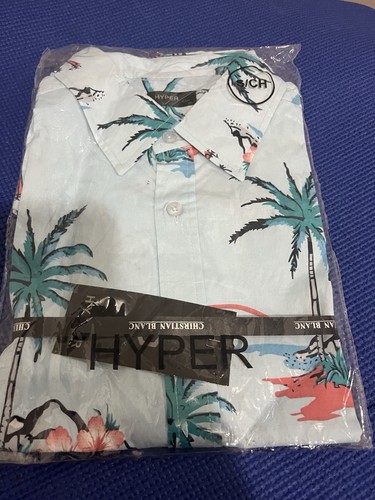 HYPER Men’s S Regular Light Blue Tropical Hawaiian Floral Button - photo 2