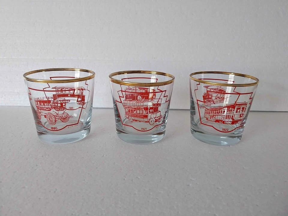Vintage 1978 TTC Historical Vehicle Drinking Glass Set