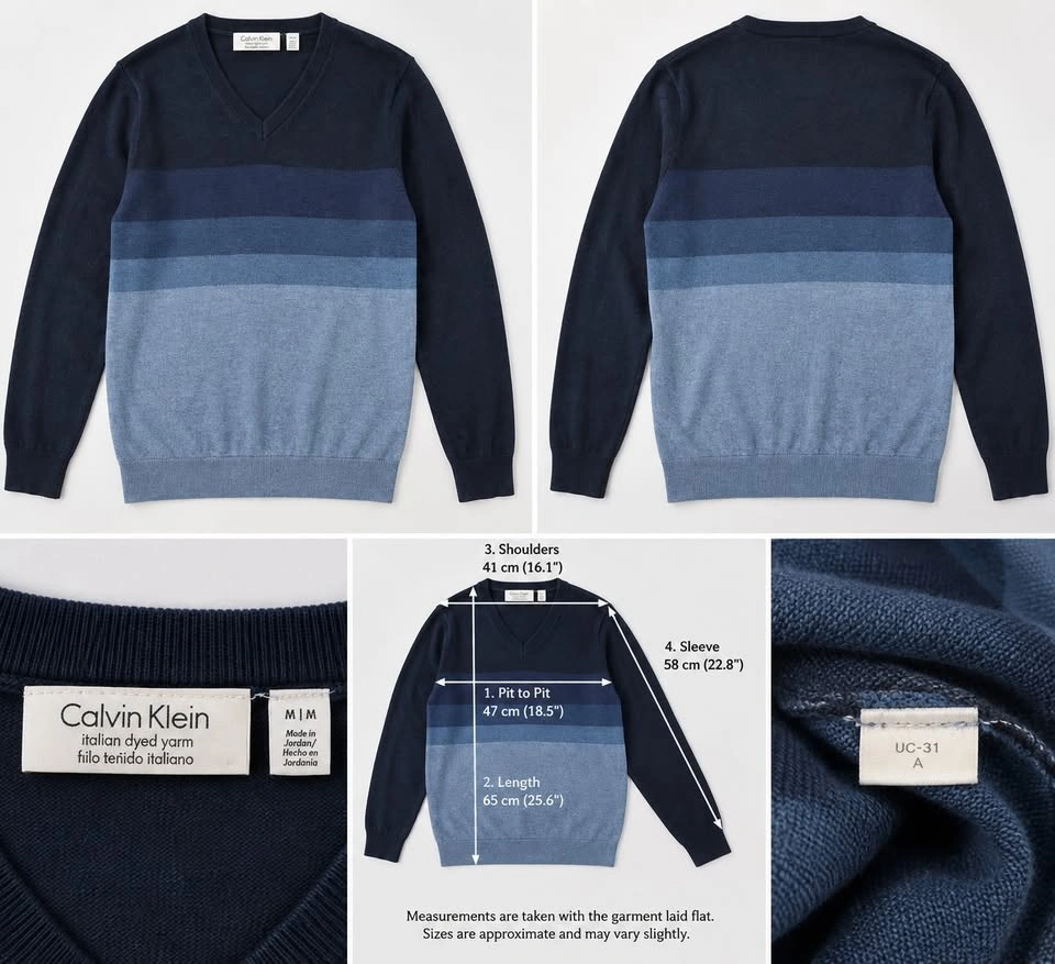 Calvin Klein Men's V-Neck Blue Ombre Sweater Size M - photo 4