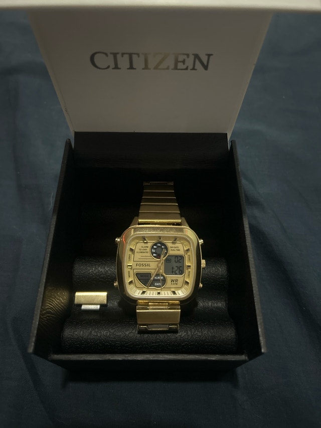 Fossil Gold Plated Retro Digital/Analog Watch