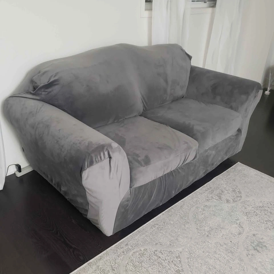 Grey Loveseat with Plush Slipcover - photo 2