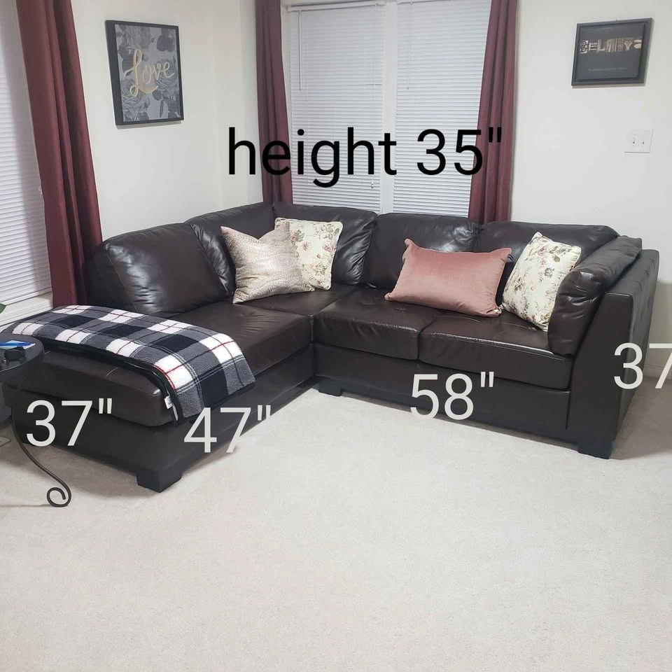 Dark Brown Leather Sectional Sofa with Chaise - photo 2