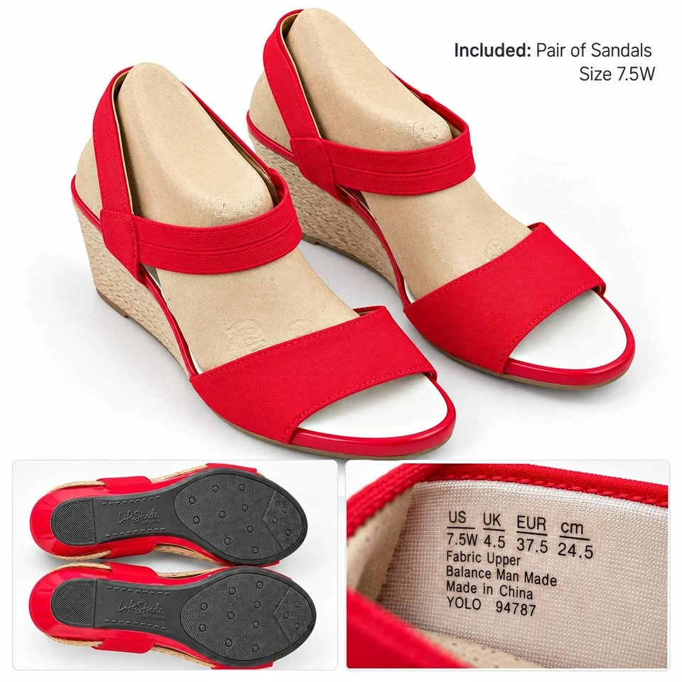 LifeStride Yolo Red Wedge Sandals Size 7.5 Wide - New