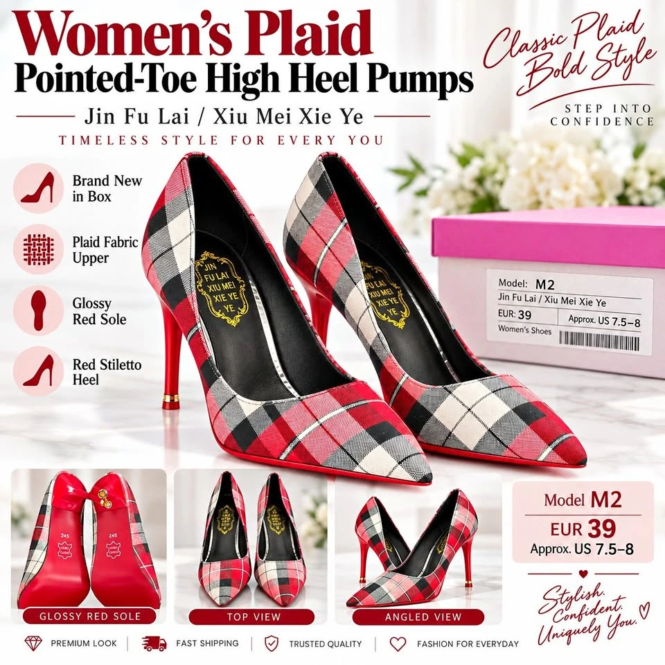 Plaid Pointed-Toe Stiletto Heels EU 39 - Brand New in Box