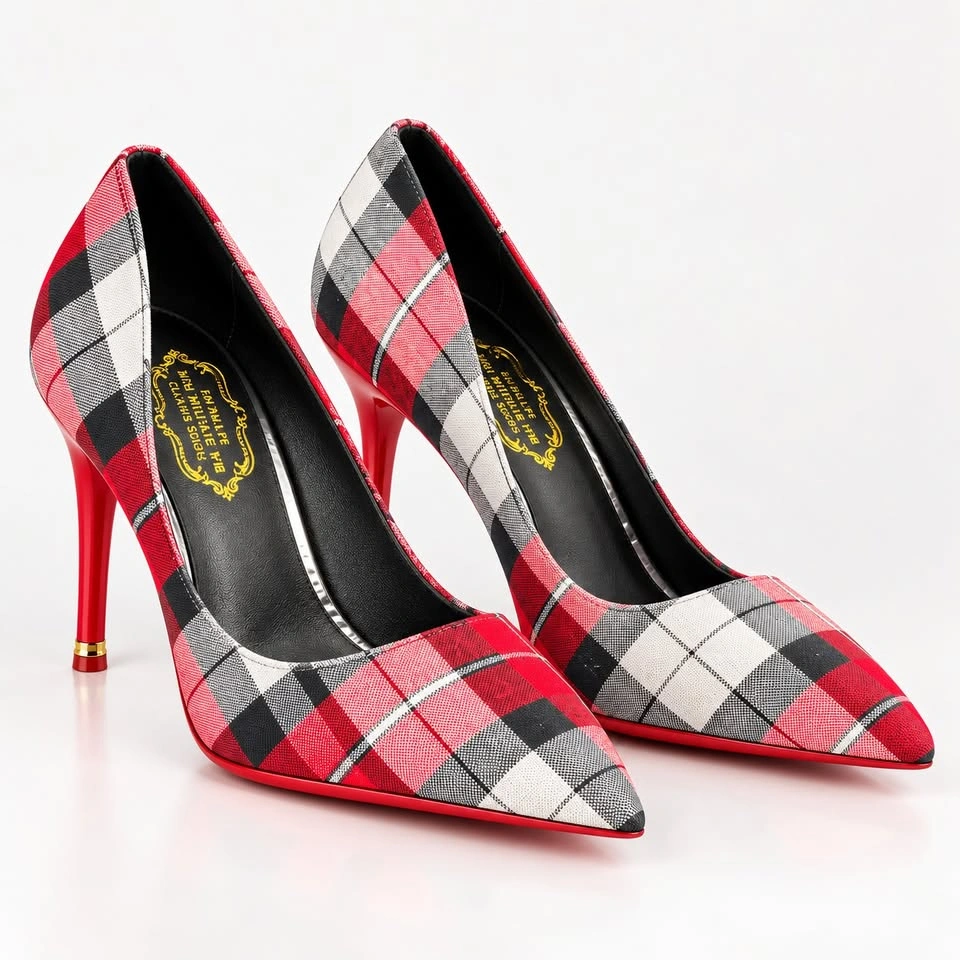 Plaid Pointed-Toe Stiletto Heels EU 39 - Brand New in Box - photo 2
