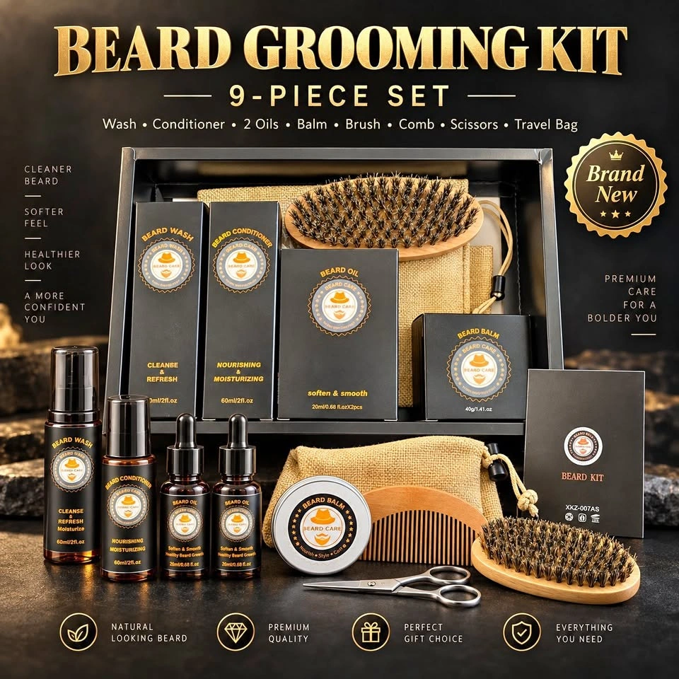 9-Piece Beard Care & Grooming Kit - Brand New Unused Gift Set