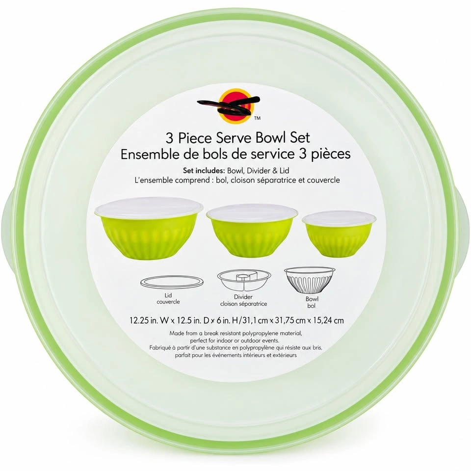 3-Piece Lime Green Serving Bowl Set with Lids - Brand New - photo 2