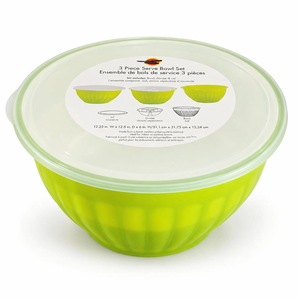 3-Piece Lime Green Serving Bowl Set with Lids - Brand New - photo 3